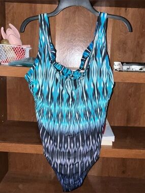 St John’s Bay Blue Multicolor One Piece Swimsuit Size 18 Plus Size Swim Suit